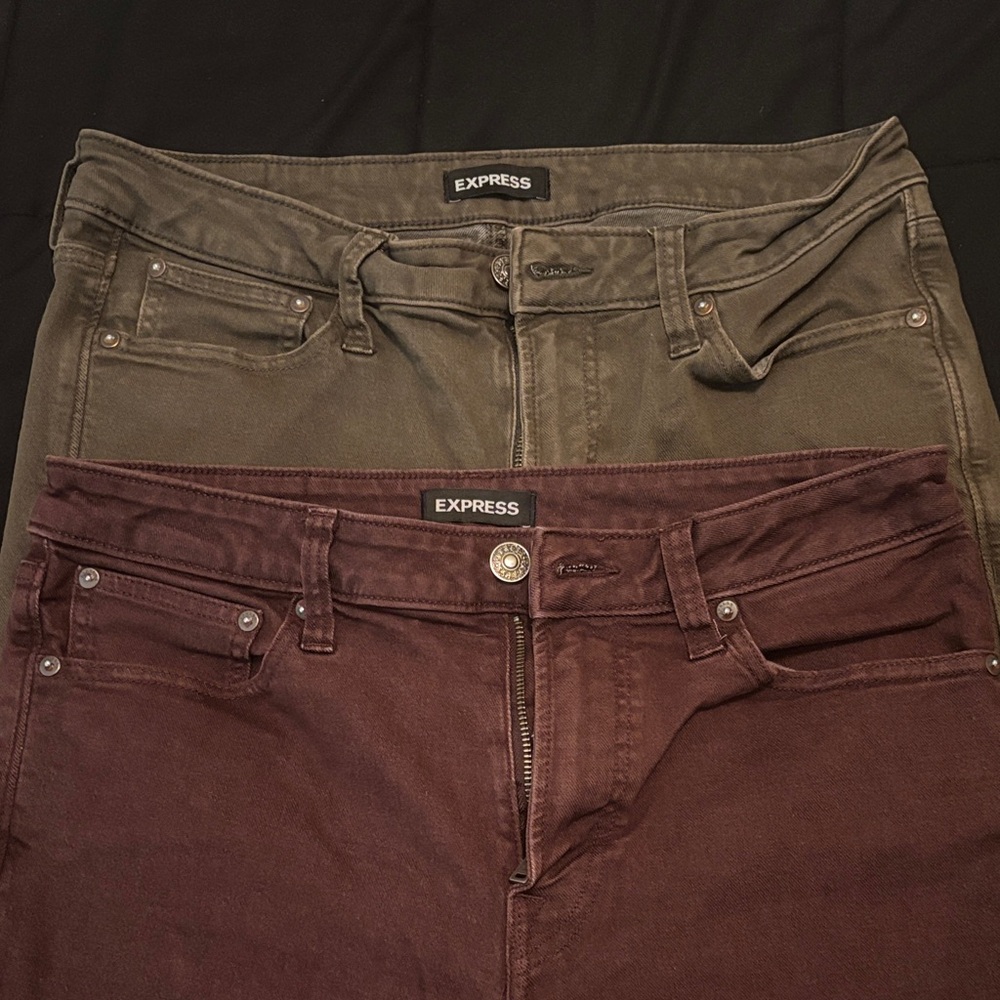Men’s Express Olive and Burgundy Jeans Skinny 32x32